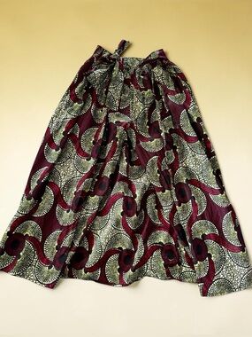 NF Red Green Ankara Tribal Print Split Skirt Built In Pants OS Cotton Boho